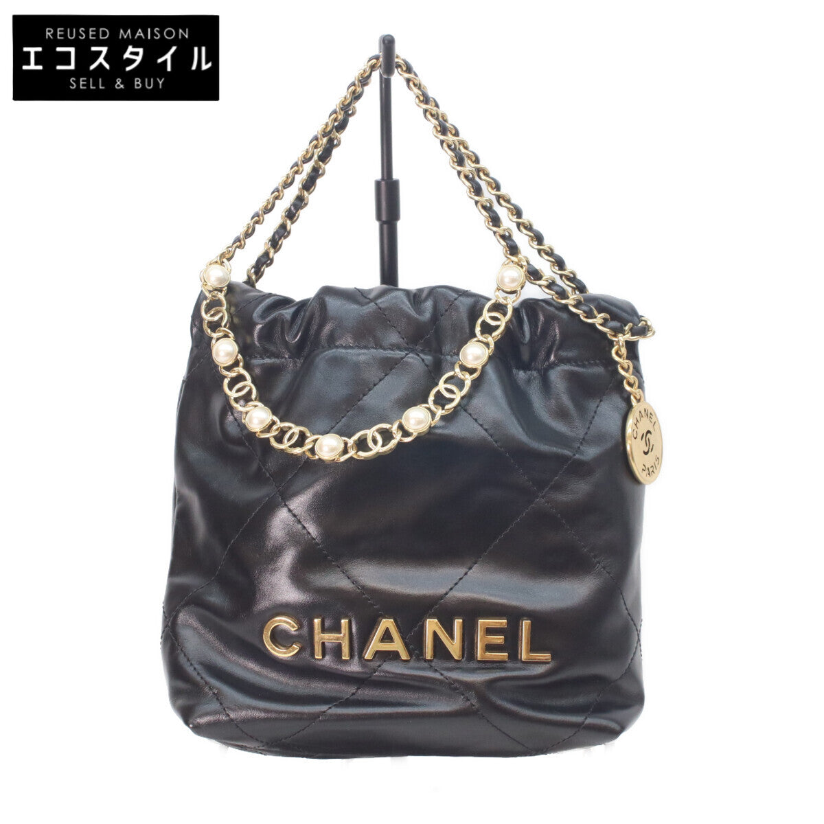 CHANEL シャネル 24A AS3980 黒 シャイニーカーフ シャネル22ミニ パールチェーン ショルダーバッグ ショルダーバッグ