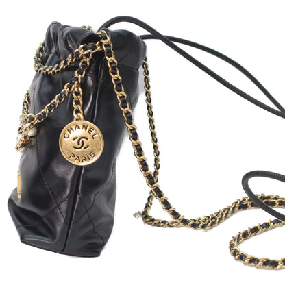CHANEL シャネル 24A AS3980 黒 シャイニーカーフ シャネル22ミニ パールチェーン ショルダーバッグ ショルダーバッグ