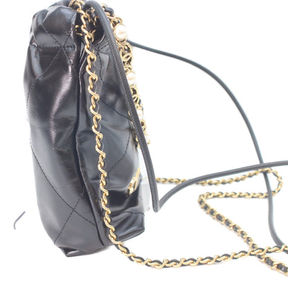 CHANEL シャネル 24A AS3980 黒 シャイニーカーフ シャネル22ミニ パールチェーン ショルダーバッグ ショルダーバッグ