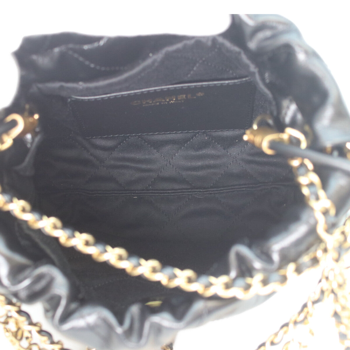 CHANEL シャネル 24A AS3980 黒 シャイニーカーフ シャネル22ミニ パールチェーン ショルダーバッグ ショルダーバッグ