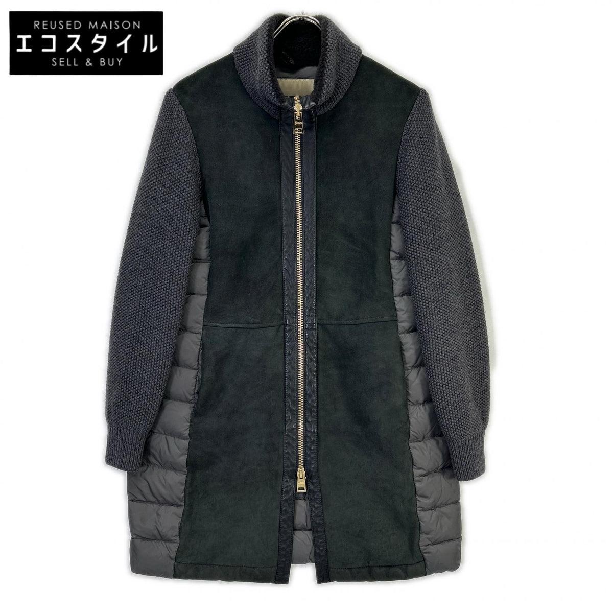 HERNO Herno PL0052Dー18050-9460 gray lamb suede and knit-paneled down coat coat