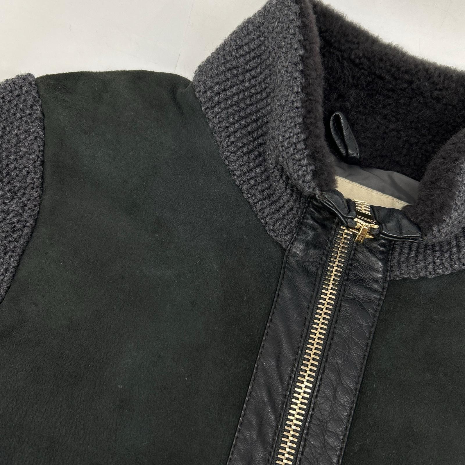 PL0052D-18050-9460 Gray lamb suede x knit trim down coat Coat 44 women's
