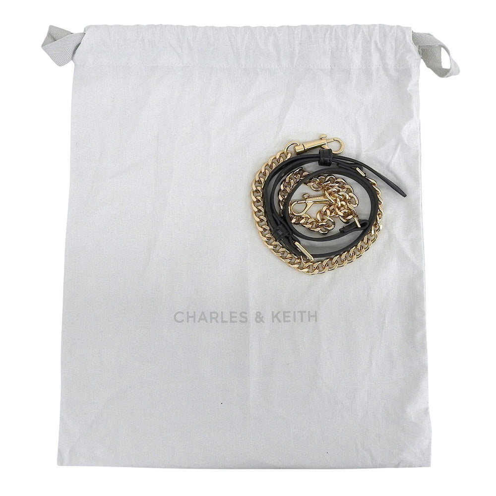 CHARLES & KEITH チャールズ＆キース 美品 Lennie チェーンストラップトップハンドルバッグ ハンドバッグ レディース ブラック 50671771 ハンドバッグ