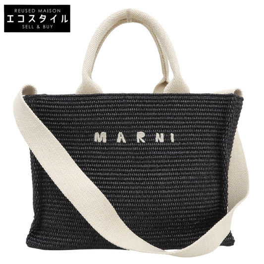 MARNI マルニ 美品 TROPICALIA ラフィア 2WAY トートバッグ スモール レディース ブラック 24年 SHMP0077U0/P3860 トートバッグ