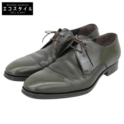 Salvatore Ferragamo サルヴァトーレフェラガモ 美品 LAVORAZIONE レザー プレーントゥ シューズ メンズ ダークグリーン 7EE UG46698 シューズ