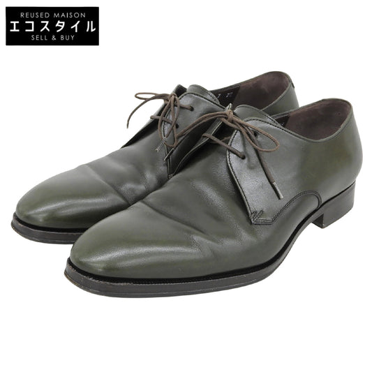 Salvatore Ferragamo サルヴァトーレフェラガモ 美品 LAVORAZIONE レザー プレーントゥ シューズ メンズ ダークグリーン 7EE UG46698 シューズ