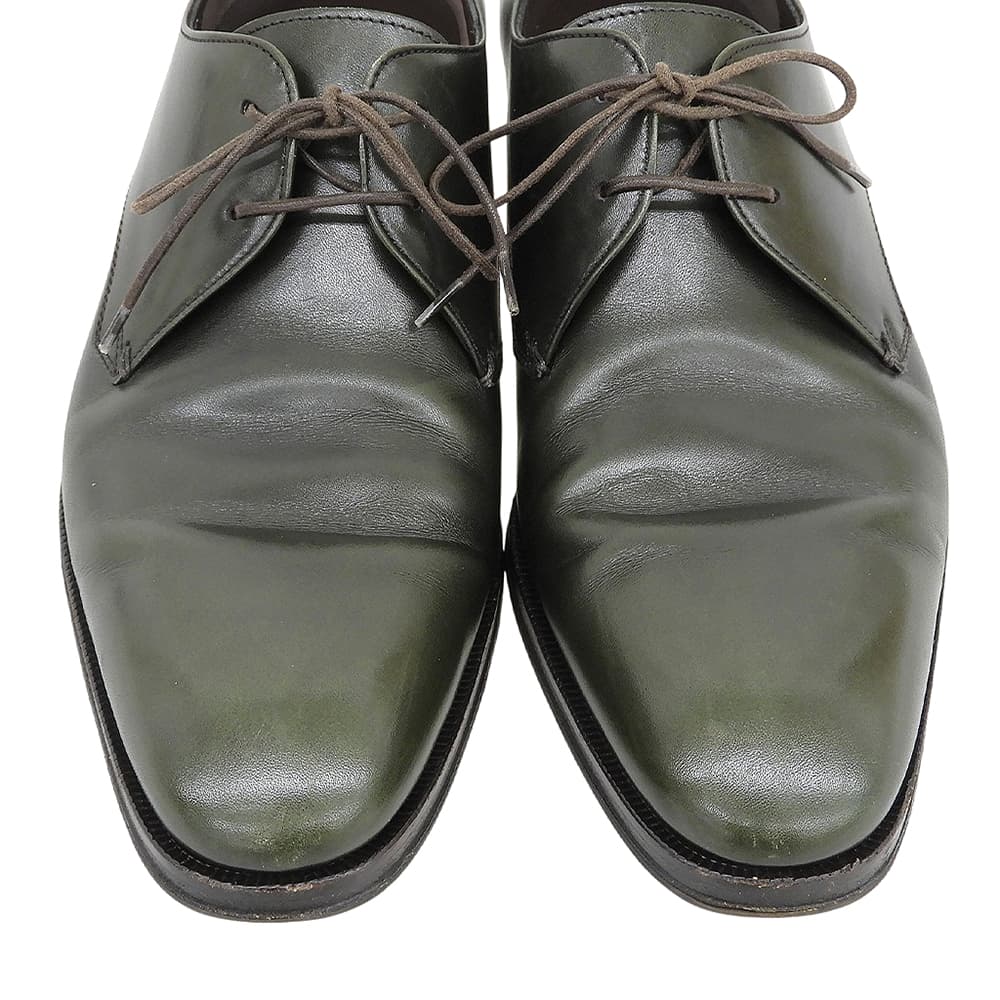 Salvatore Ferragamo サルヴァトーレフェラガモ 美品 LAVORAZIONE レザー プレーントゥ シューズ メンズ ダークグリーン 7EE UG46698 シューズ
