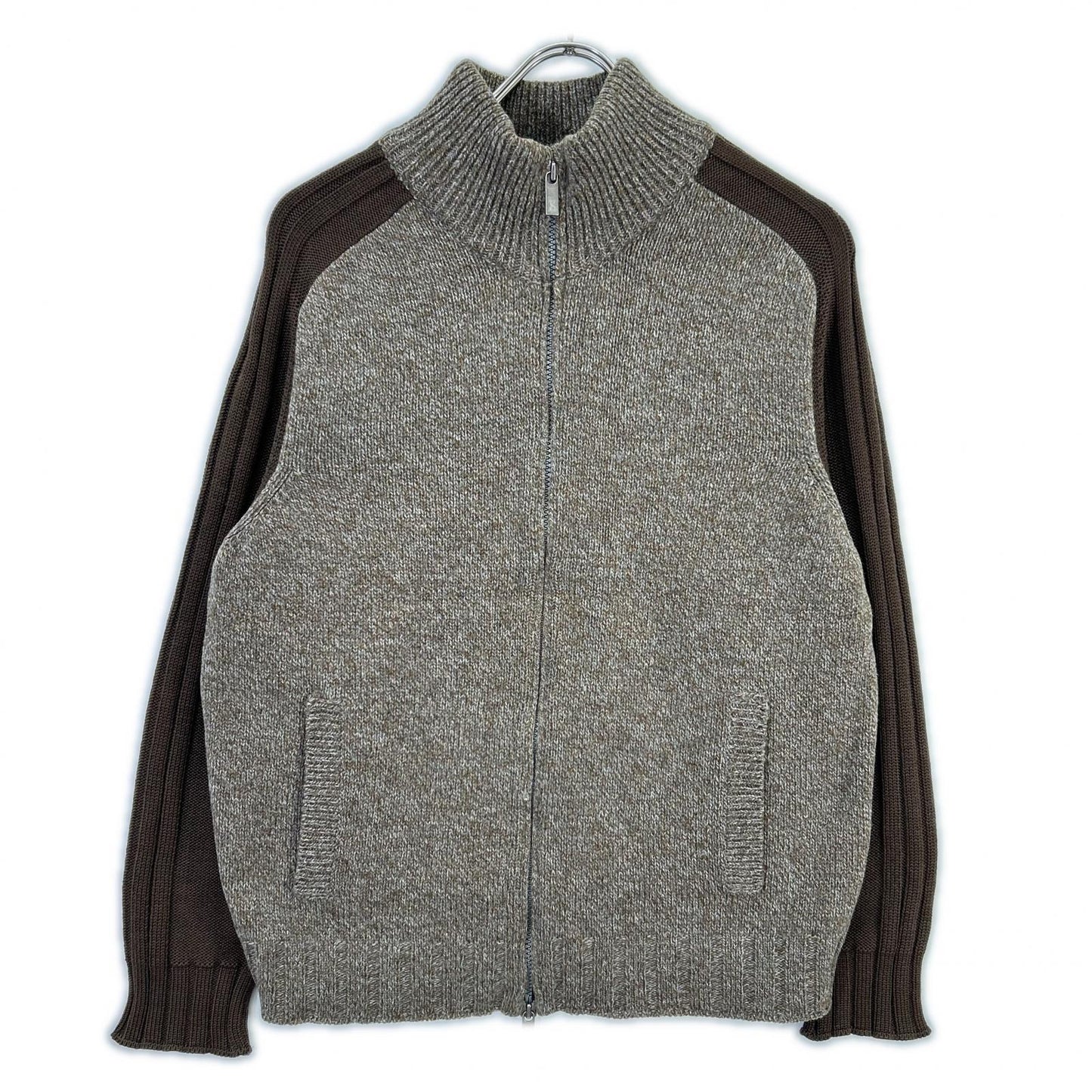 Zegna Sport ゼニア スポーツ ブラウン 杢ウール切替 ドライバーズ ニット セーター ジャケット