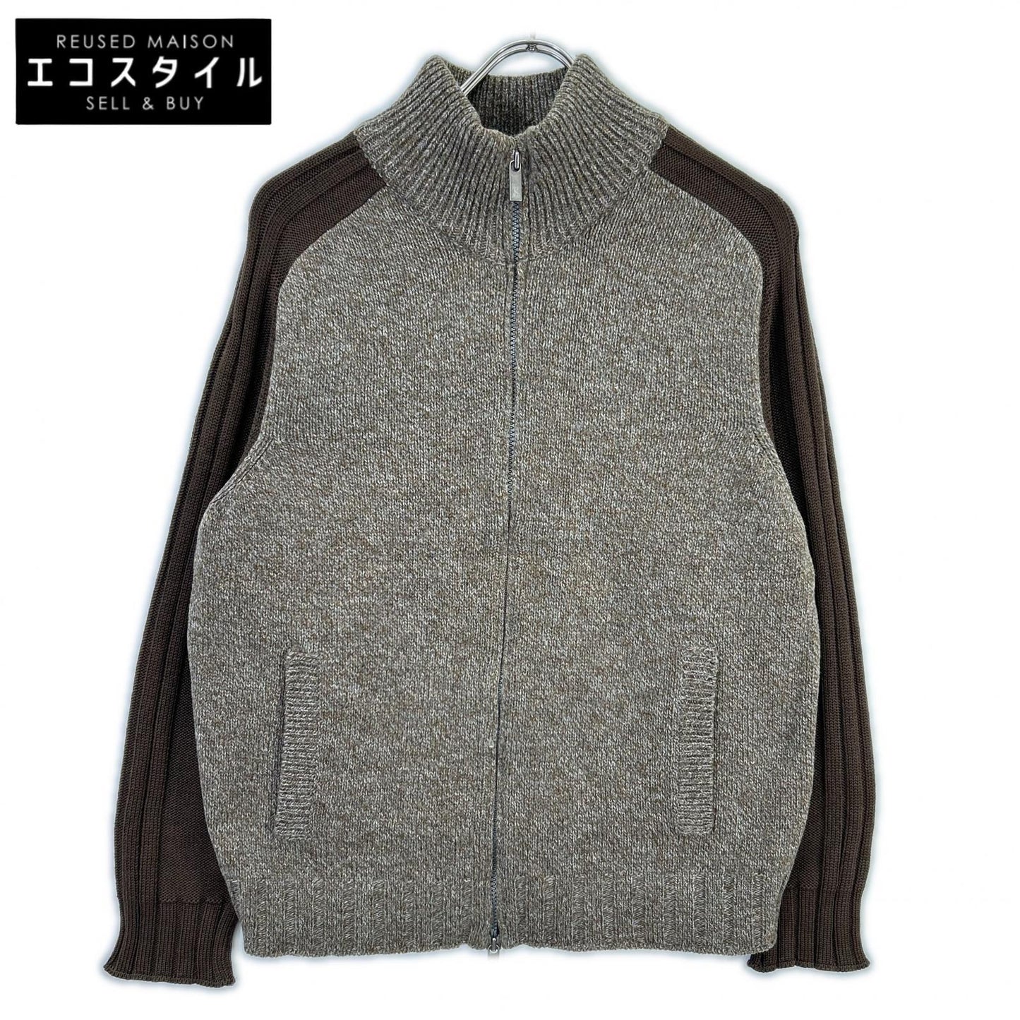 Zegna Sport ゼニア スポーツ ブラウン 杢ウール切替 ドライバーズ ニット セーター ジャケット