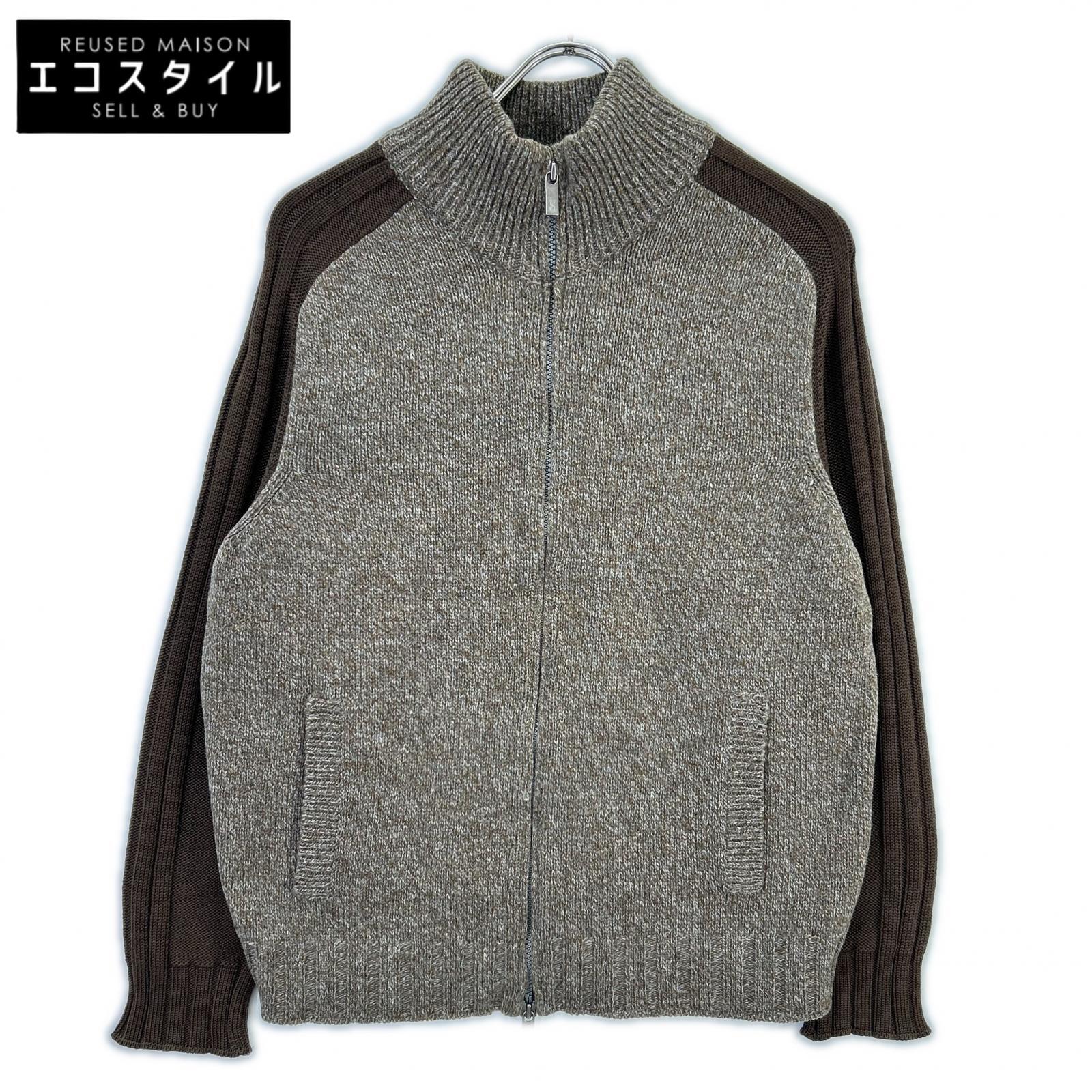 Zegna Sport ゼニア スポーツ ブラウン 杢ウール切替 ドライバーズ ニット セーター ジャケット