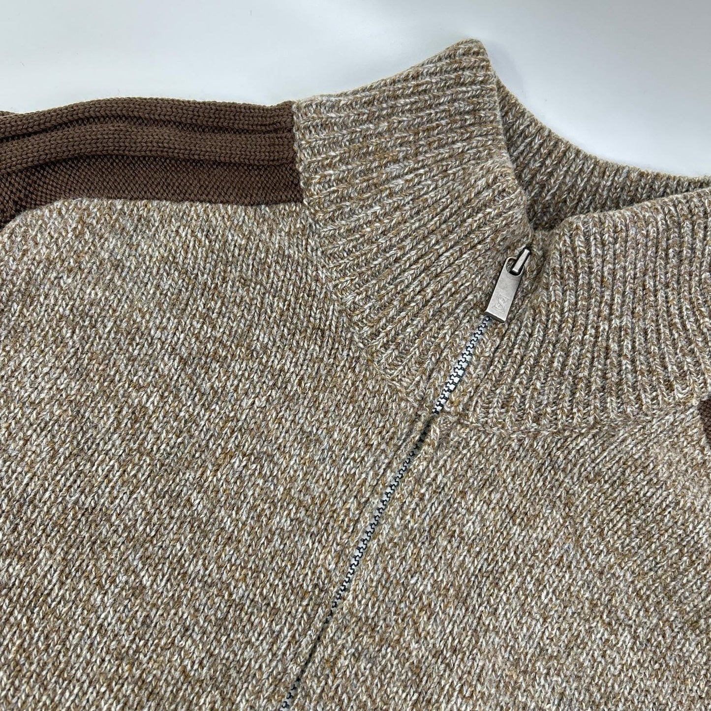 杰尼亚运动 Zegna Sport 棕色杂色羊毛拼接司机夹克针织衫