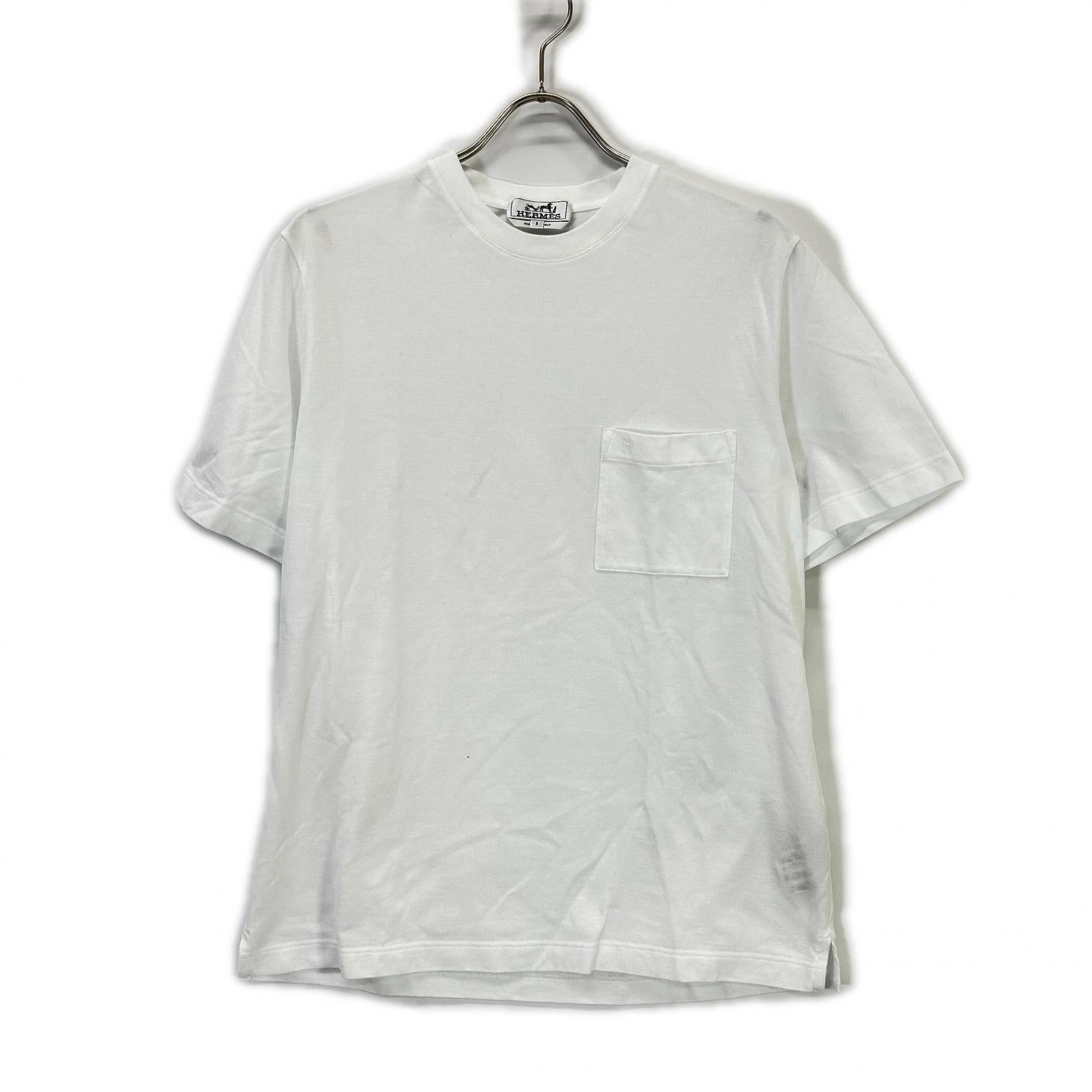 HERMES エルメス ホワイト 胸ポケットH刺繍 鹿の子Tシャツ トップス