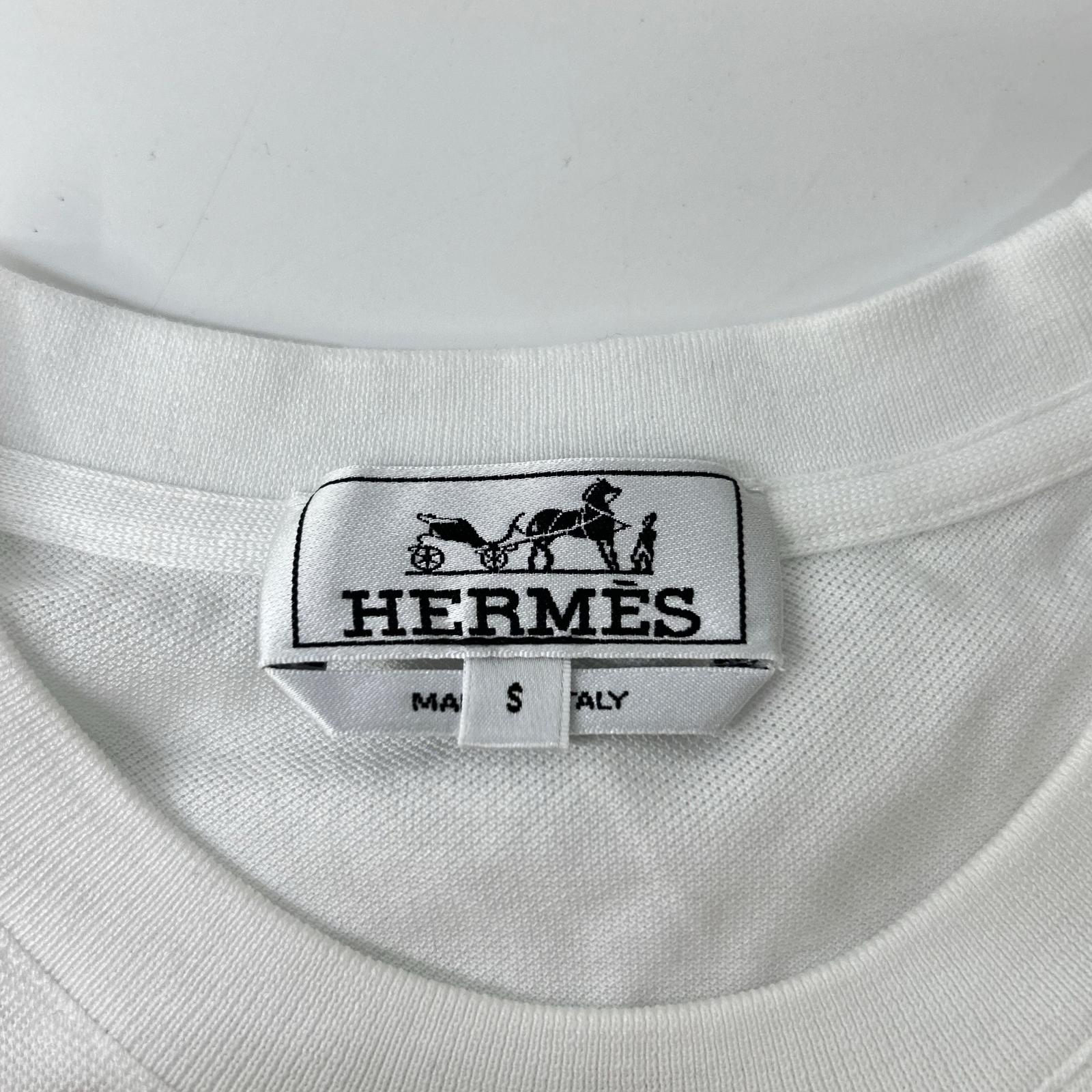 HERMES エルメス ホワイト 胸ポケットH刺繍 鹿の子Tシャツ トップス