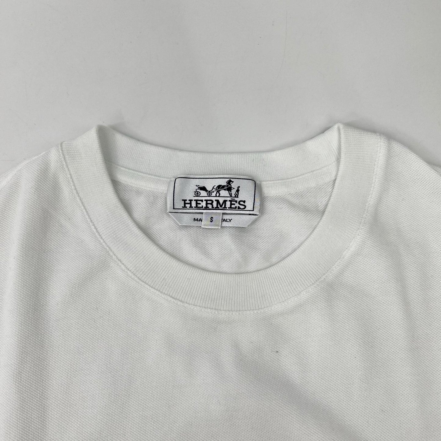 HERMES エルメス ホワイト 胸ポケットH刺繍 鹿の子Tシャツ トップス