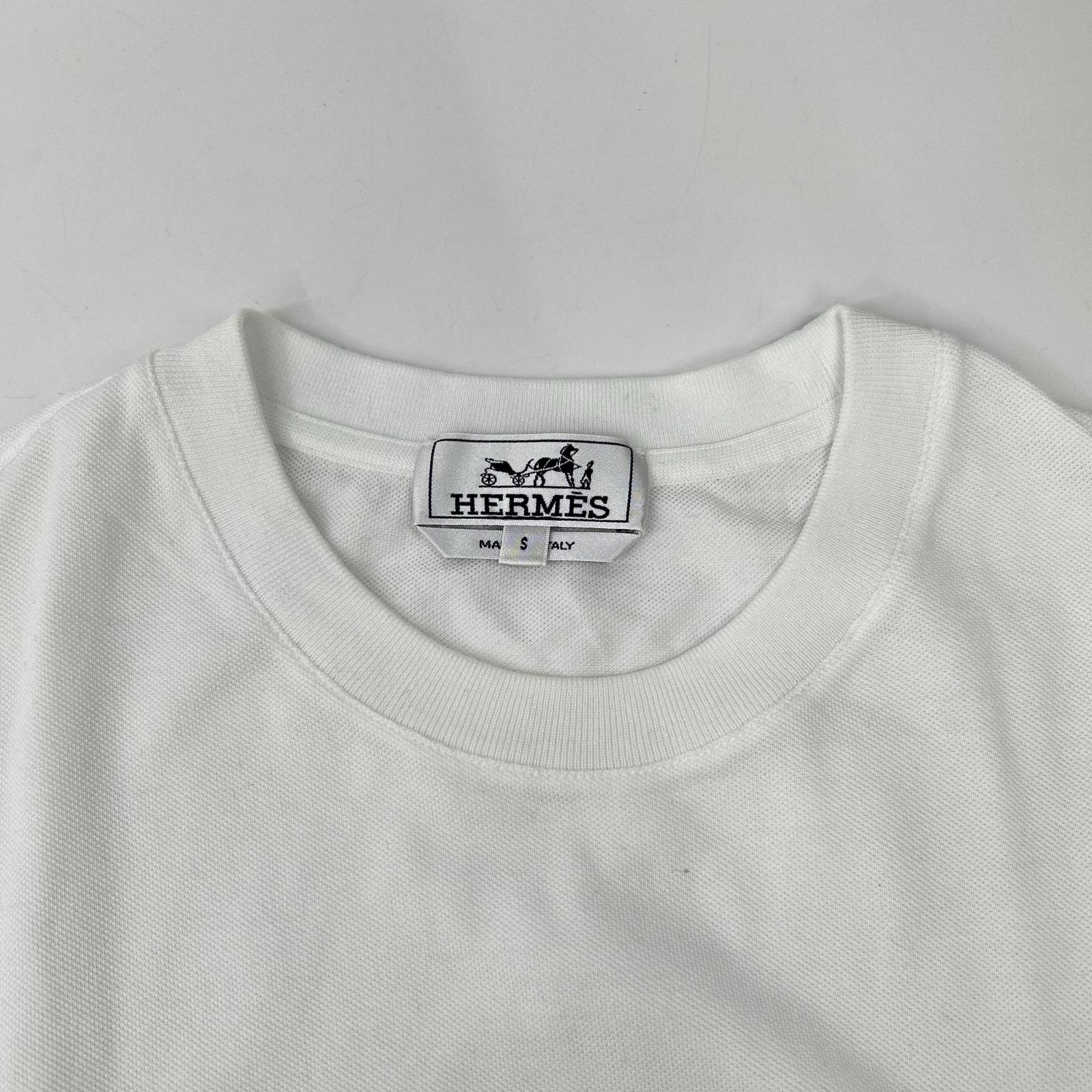 HERMES エルメス ホワイト 胸ポケットH刺繍 鹿の子Tシャツ トップス