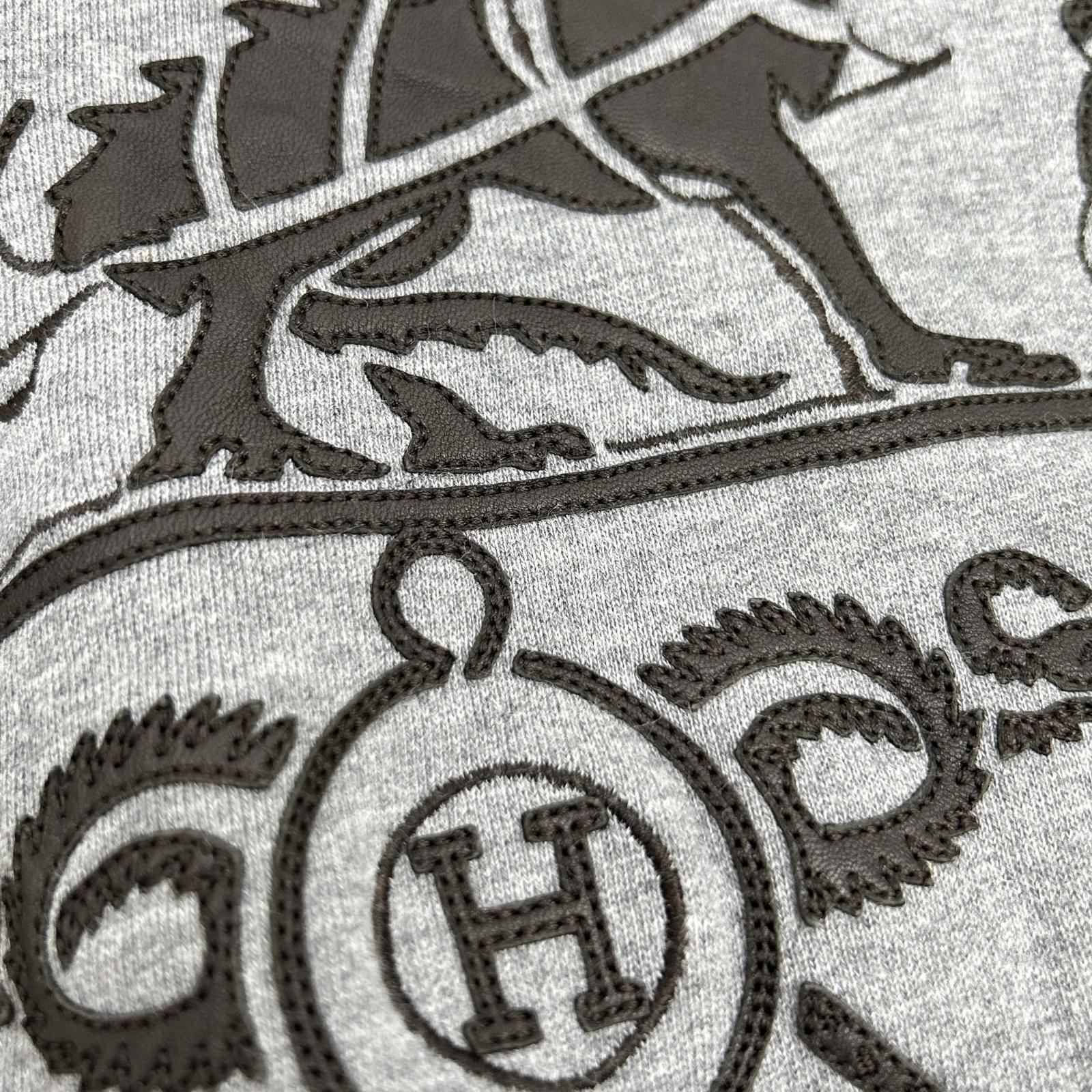 HERMES エルメス グレー エクリプス ドラゴン レザーパッチ フーディー トップス