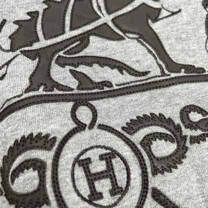HERMES エルメス グレー エクリプス ドラゴン レザーパッチ フーディー トップス