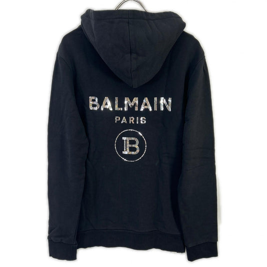 BALMAIN バルマン ブラック 36431340 バックロゴ ダブルジップフーディ トップス