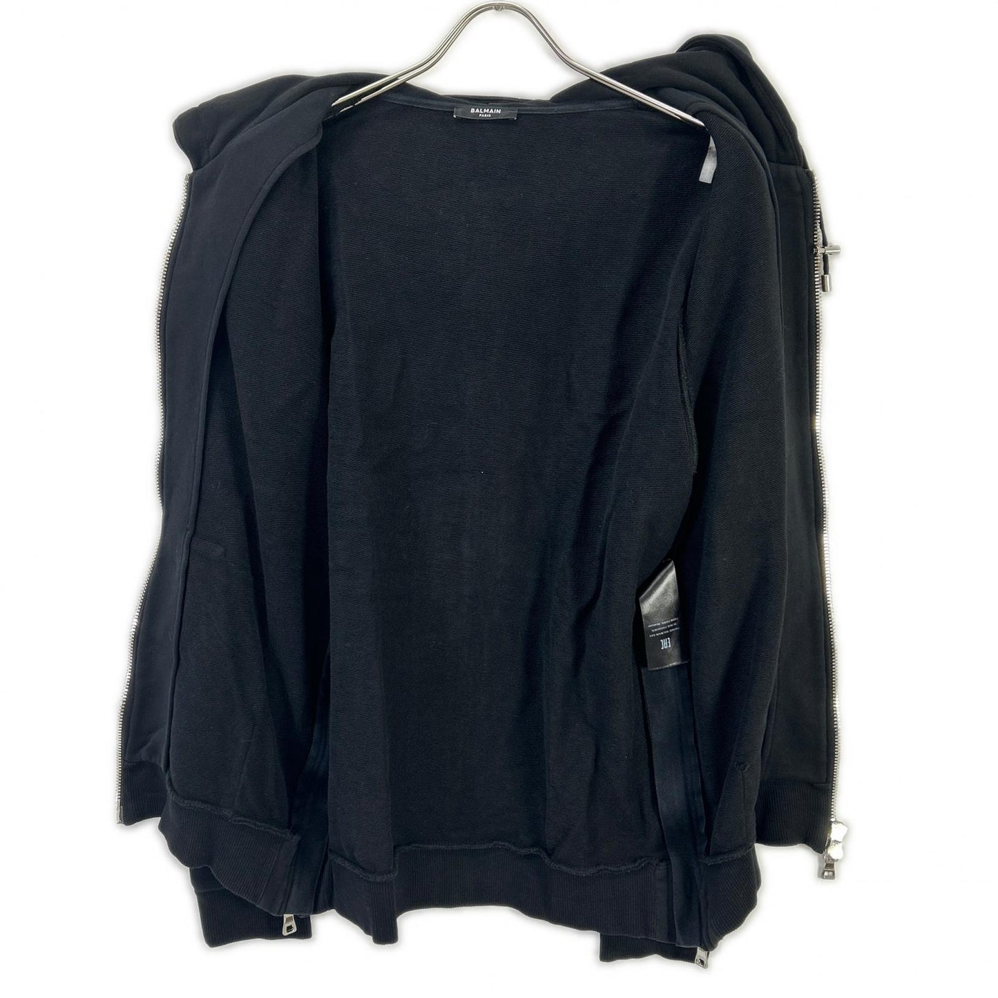 BALMAIN バルマン ブラック 36431340 バックロゴ ダブルジップフーディ トップス