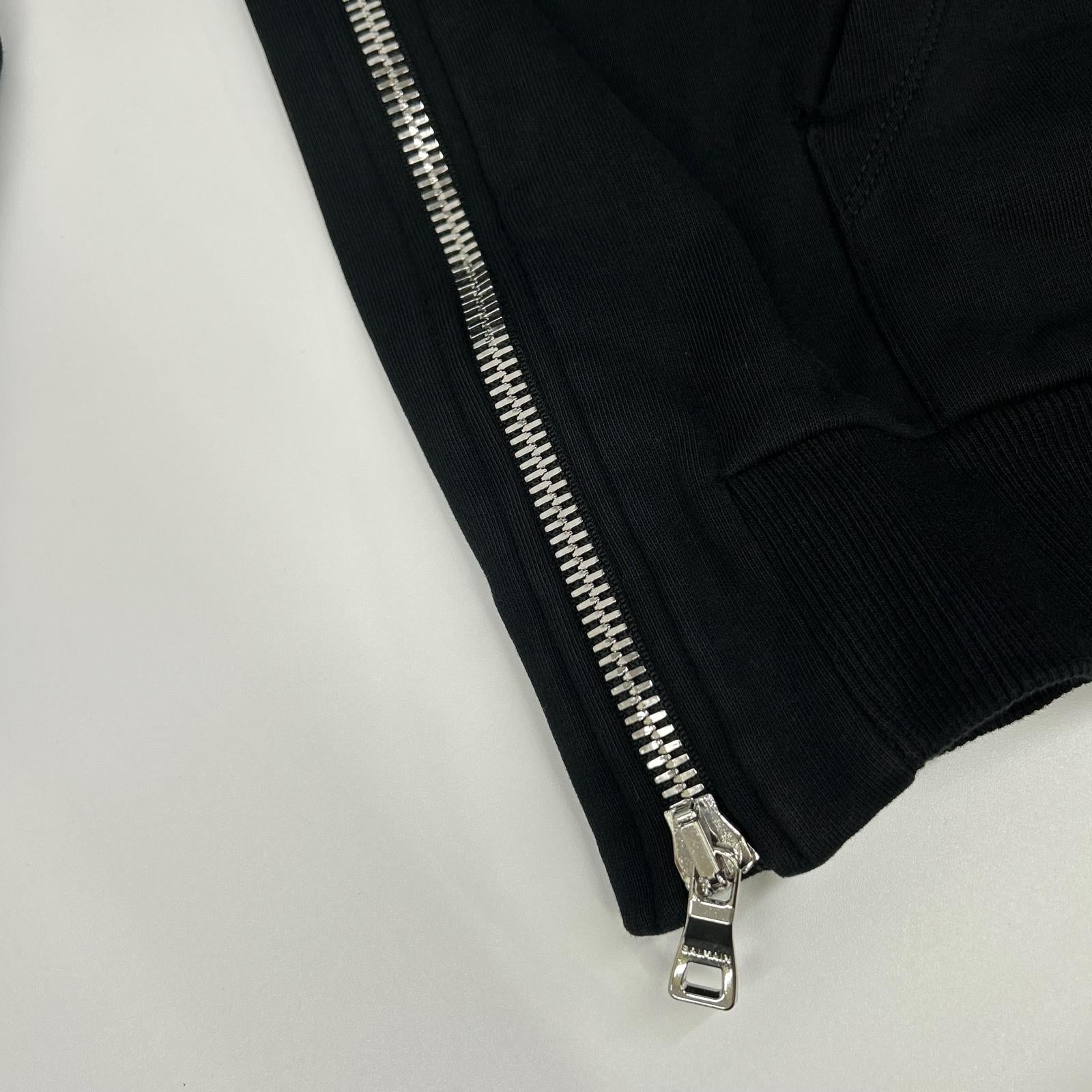 BALMAIN バルマン ブラック 36431340 バックロゴ ダブルジップフーディ トップス