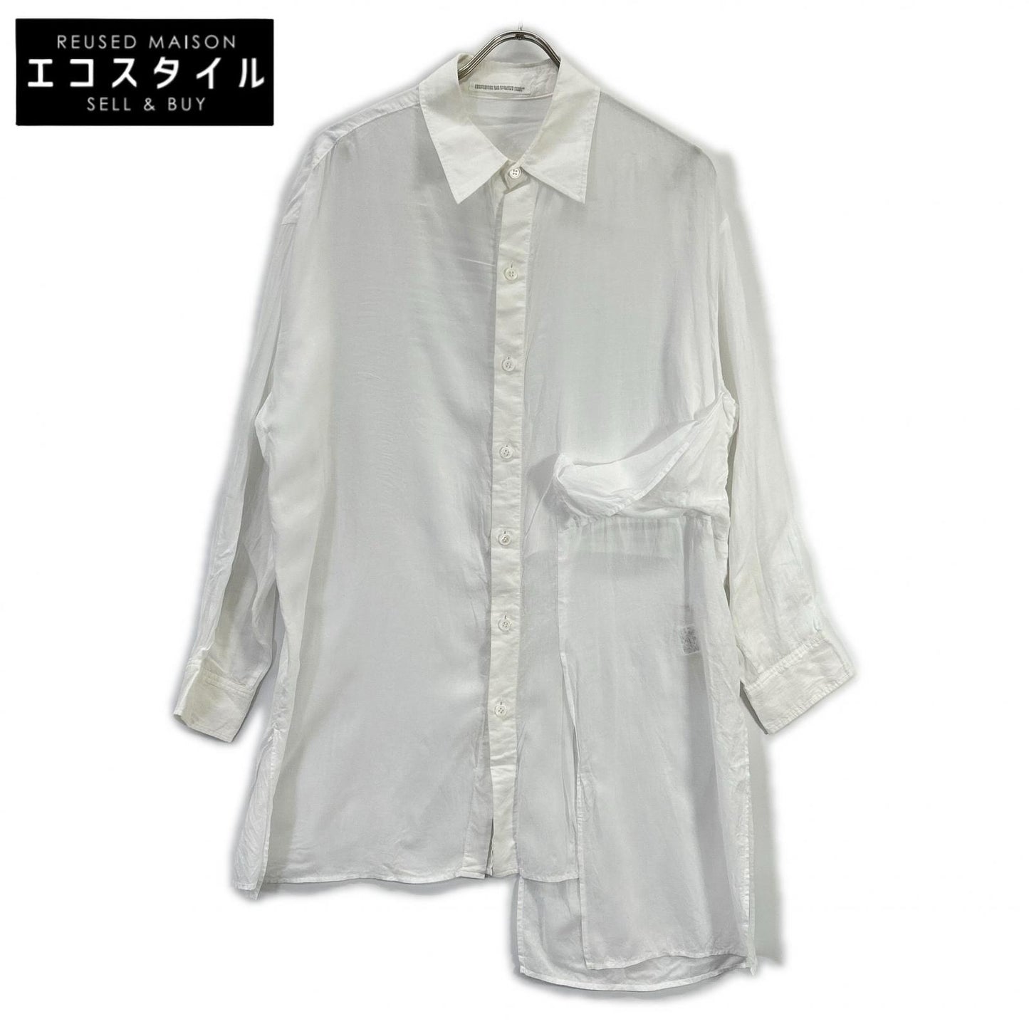YOHJI YAMAMOTO +NOIR ヨウジヤマモトプリュスノアール ホワイト NR-B02-202 テンセルローン スリッドデザインシャツ トップス