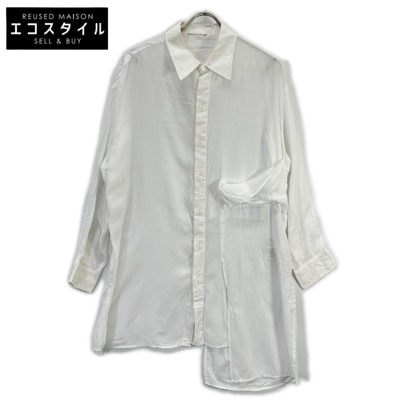 YOHJI YAMAMOTO +NOIR ヨウジヤマモトプリュスノアール ホワイト NR-B02-202 テンセルローン スリッドデザインシャツ トップス