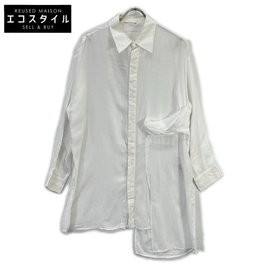 YOHJI YAMAMOTO +NOIR ヨウジヤマモトプリュスノアール ホワイト NR-B02-202 テンセルローン スリッドデザインシャツ トップス
