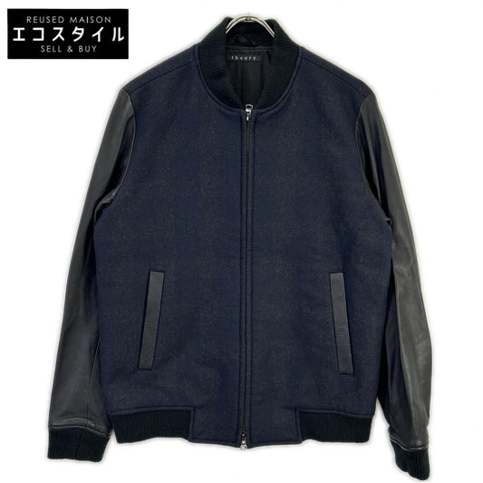 Theory 02-3405003 Navy VOLTER LS KINLOGGH Leather Switching Stadium Jacket
