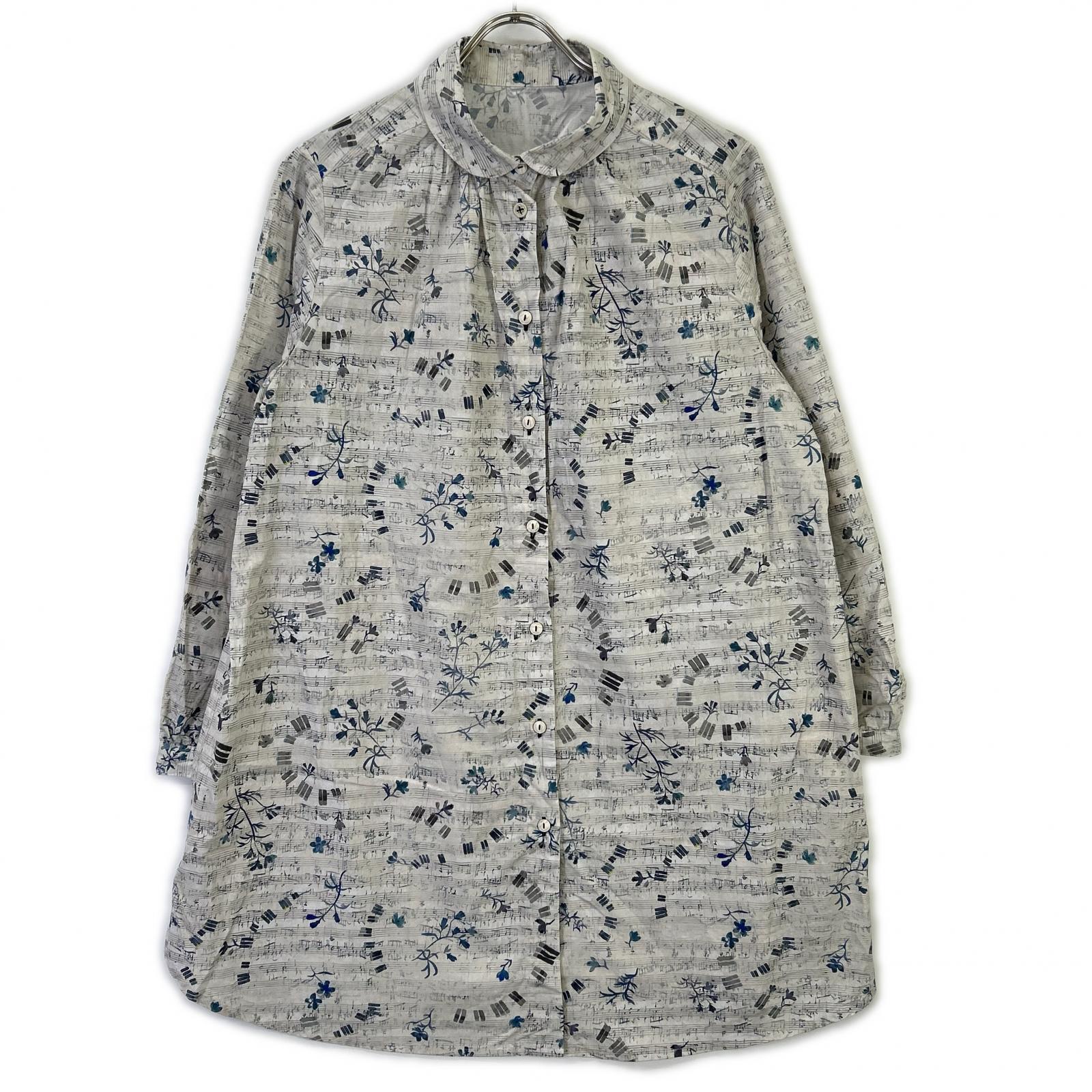 yesterday CROSS イエスタデークロス 【yesterday CROSS】KWYB94709AM グレー 鍵盤と花 フラワー シャツ トップス