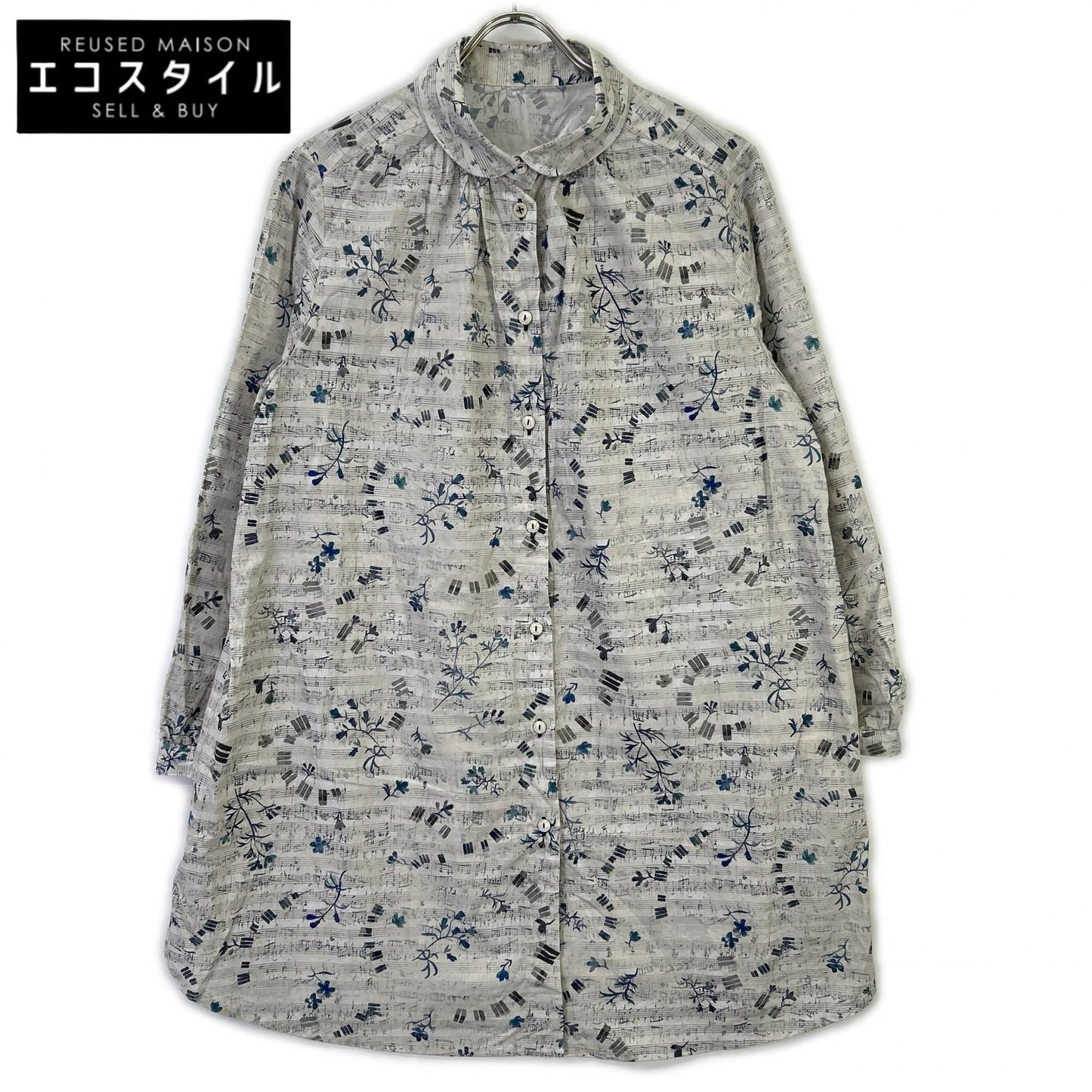 yesterday CROSS イエスタデークロス 【yesterday CROSS】KWYB94709AM グレー 鍵盤と花 フラワー シャツ トップス