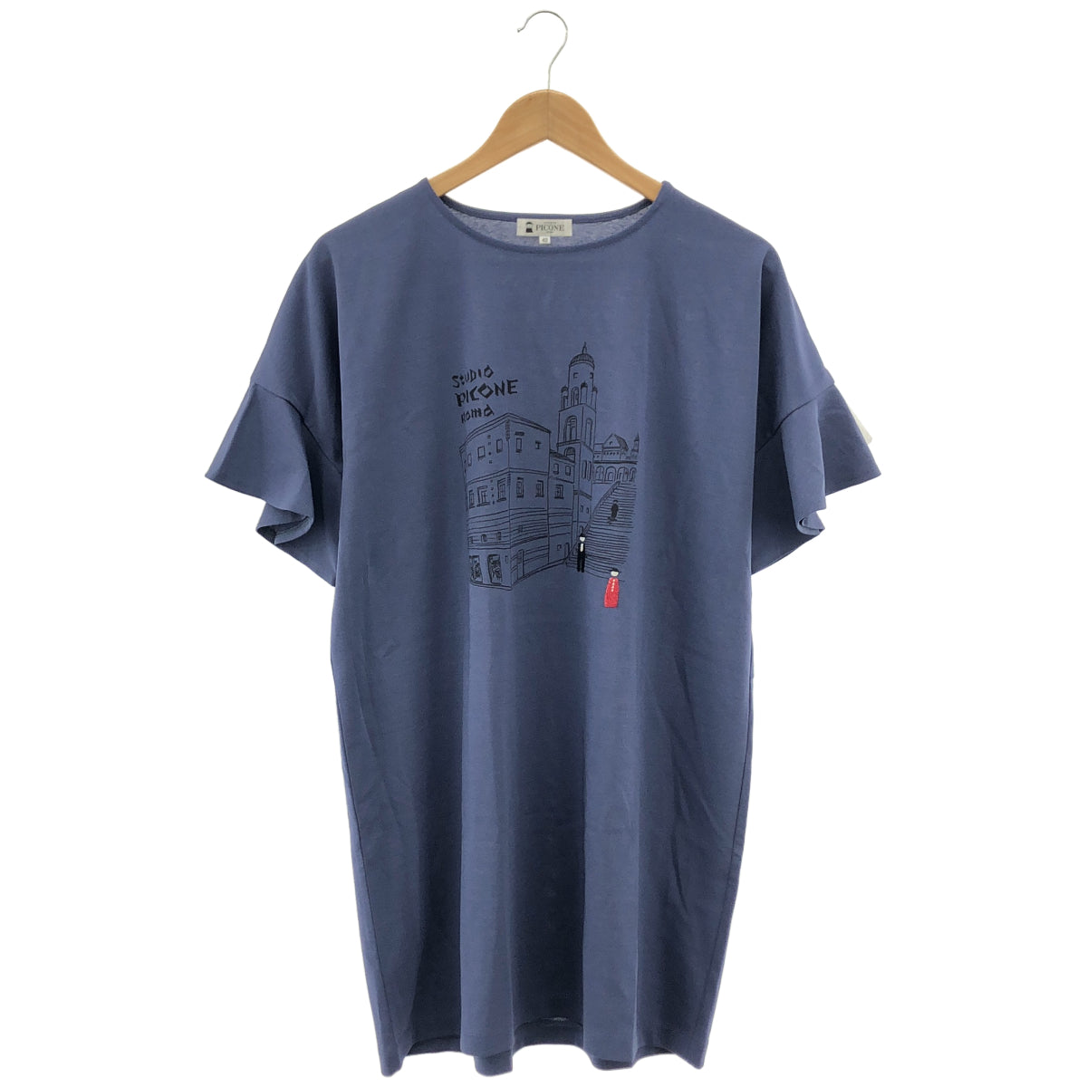 PICONE ピッコーネ P459508 ブルー 袖フリルイラストチュニック トップス