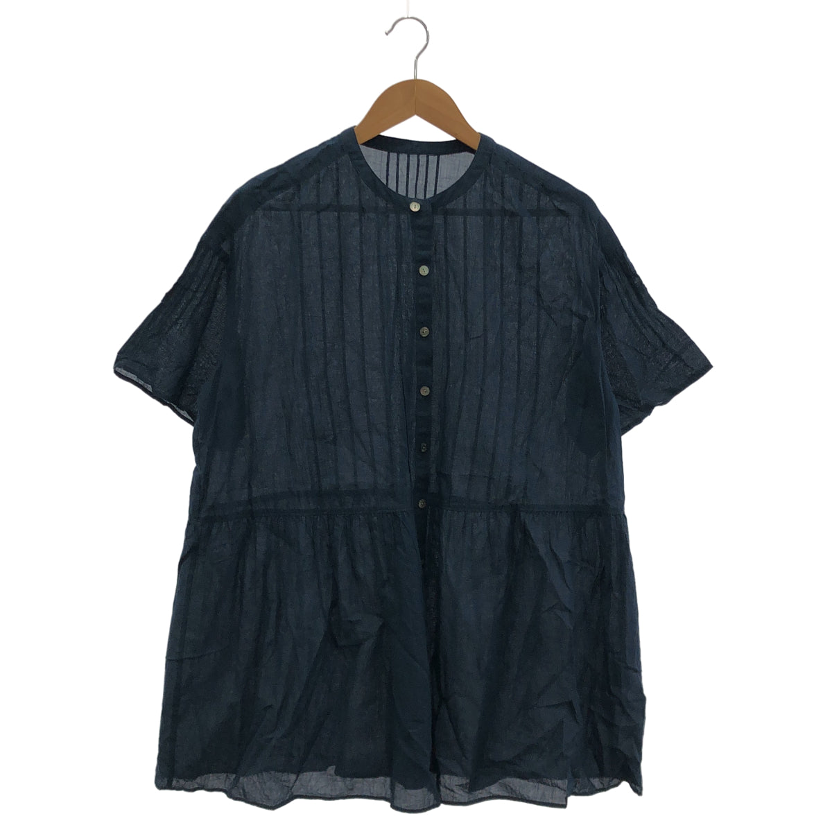 Mademoiselle NON NON マドモアゼルノンノン D0333AFBA717 ネイビー コットン ガーゼ シアーシャツ トップス