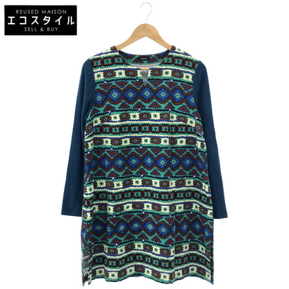 TABASA Tabasa D1744FAS017 Blue Fine-Wale Corduroy×Kilim Border-Print Tunic Top