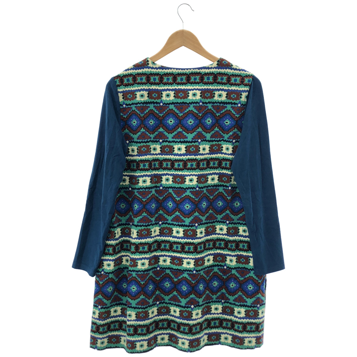 TABASA Tabasa D1744FAS017 Blue Fine-Wale Corduroy×Kilim Border-Print Tunic Top