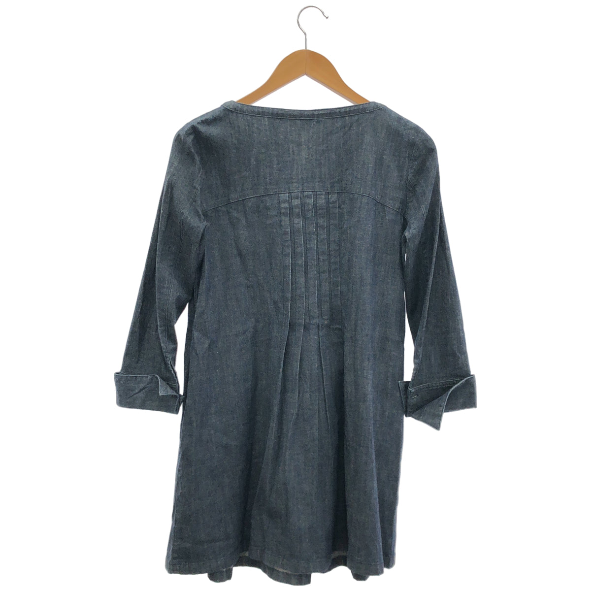TABASA Tabasa G0793FAS203 Blue Denim Chambray Pleated Tunic Dress Dress