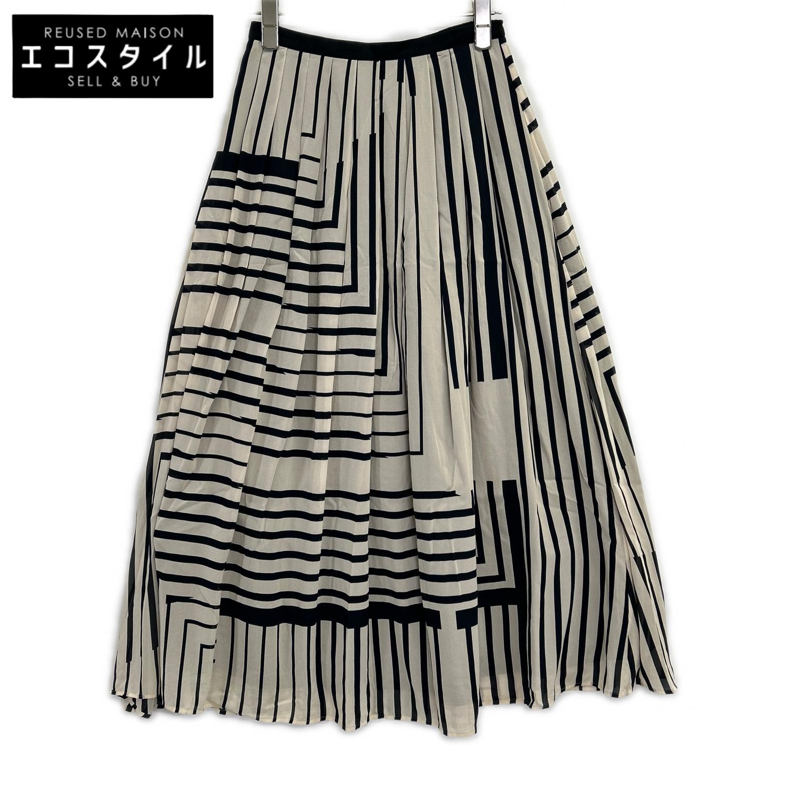 GALERIE VIE beige 25SS striped silk-stretch easy-tuck skirt skirt