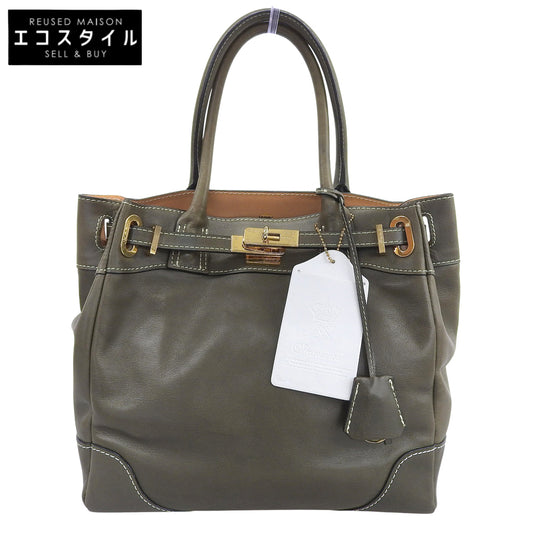 A.D.M.J. Accessoires De Mademoiselle ADMJ 前金具付き フロント金具バッグ レザー ハンドバッグ レディース カーキ ハンドバッグ