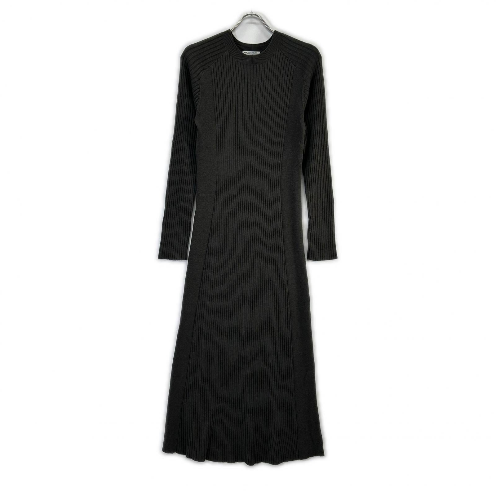 B&Y U-ARROWS ビューティーアンドユース ユナイテッドアローズ チャコール Wardrobe DAILY MINIMAL リブニット フレアワンピース ワンピース