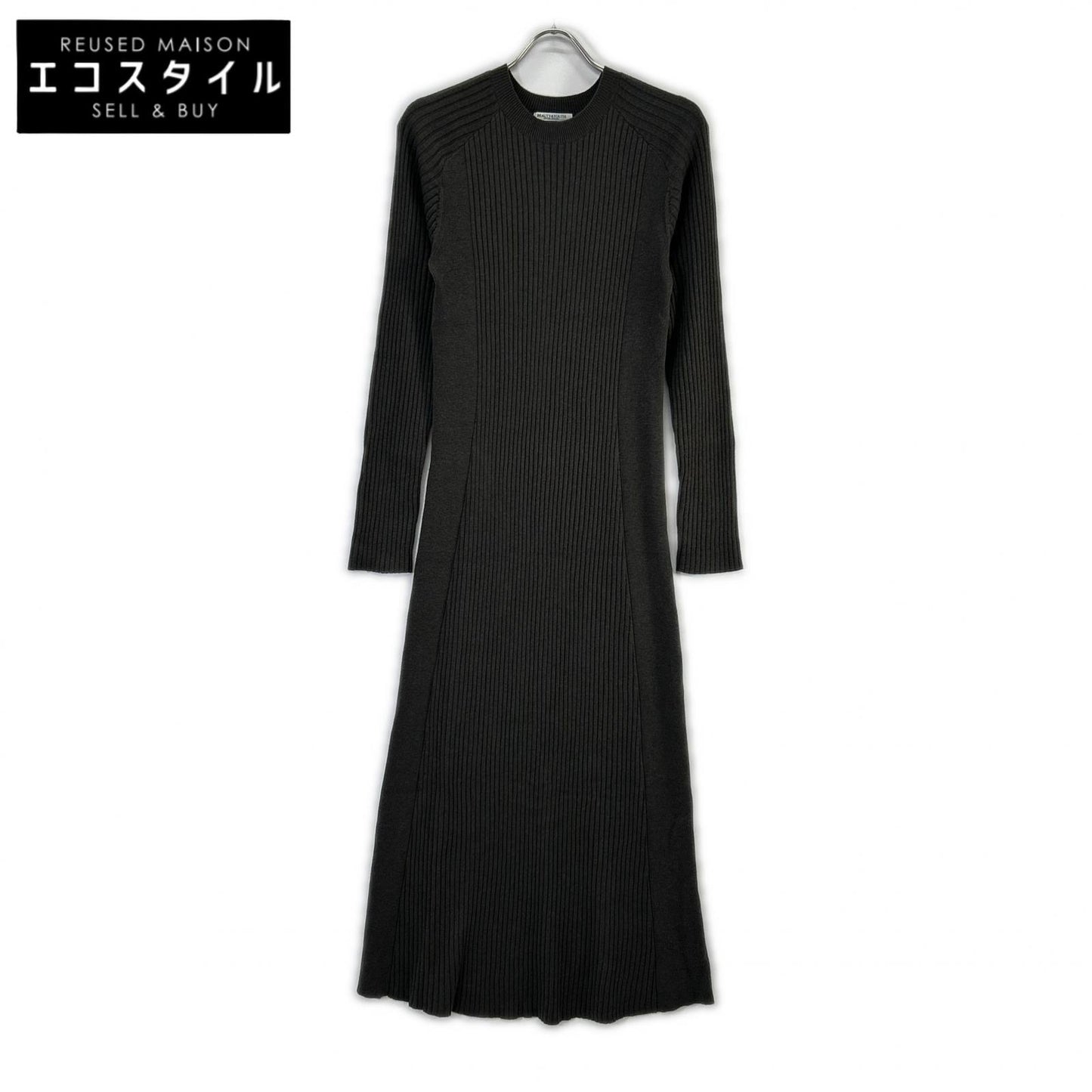 B&Y U-ARROWS ビューティーアンドユース ユナイテッドアローズ チャコール Wardrobe DAILY MINIMAL リブニット フレアワンピース ワンピース