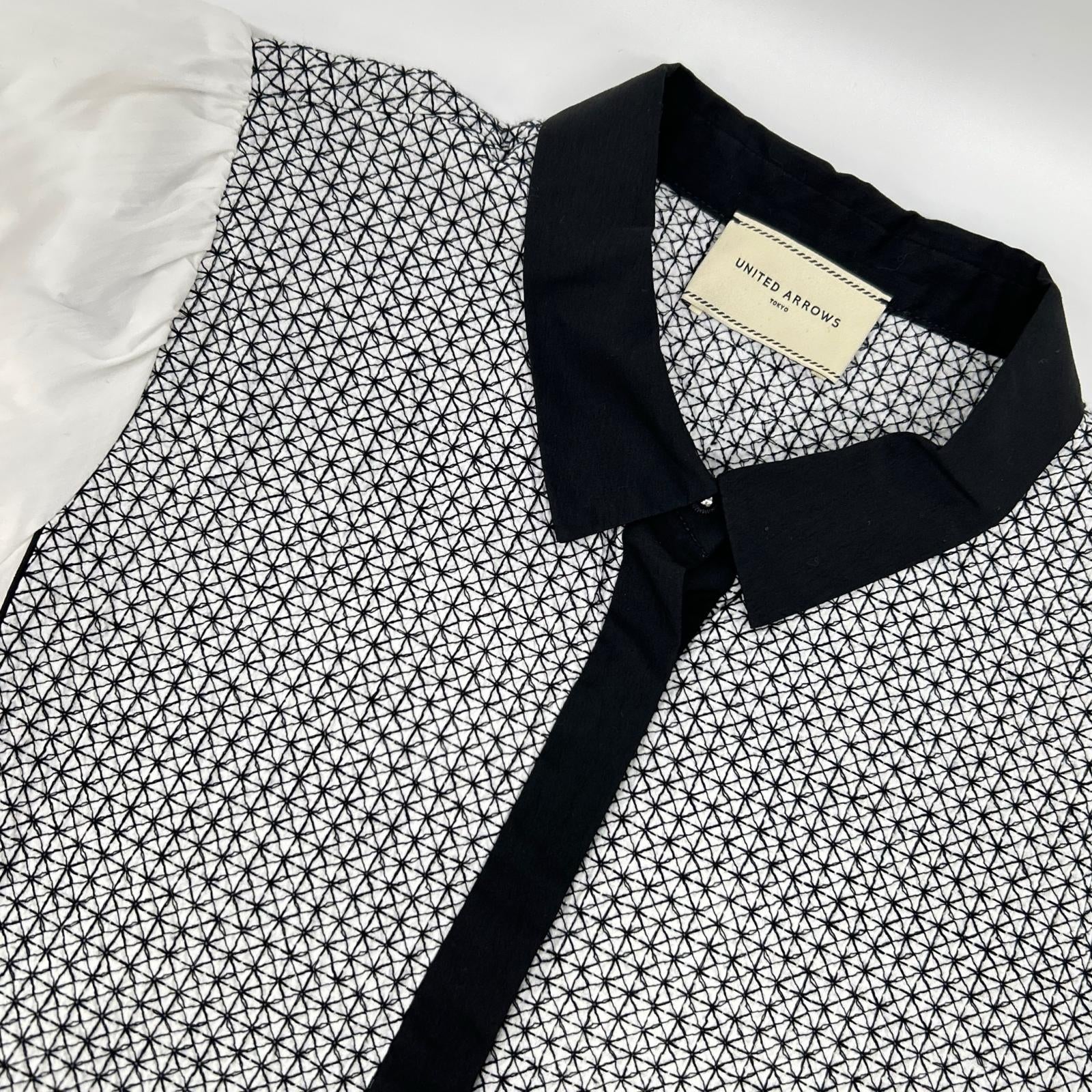 UNITED ARROWS ユナイテッドアローズ 1516-162-1650 ホワイト×ブラック エンブロイダリー ショートスリーブ ブラウス トップス