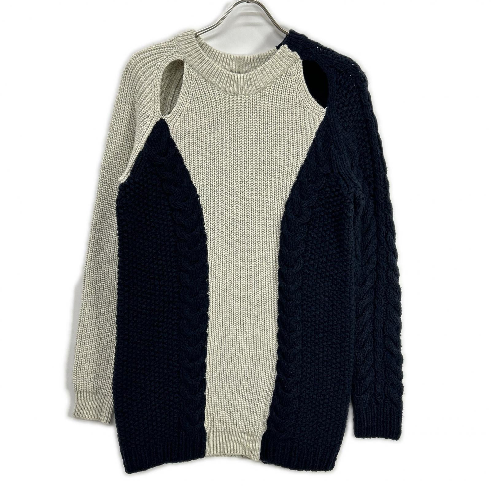 3.1 Phillip lim スリーワンフィリップリム ネイビー×アイボリー ケーブル編みニット トップス トップス