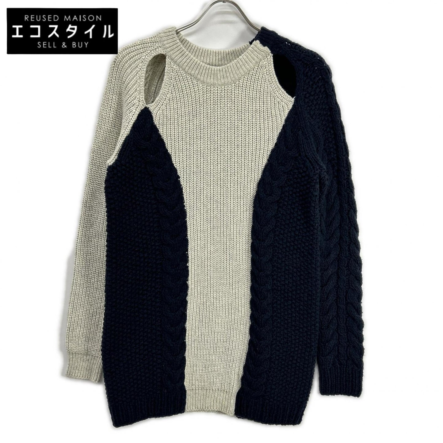 3.1 Phillip lim スリーワンフィリップリム ネイビー×アイボリー ケーブル編みニット トップス トップス
