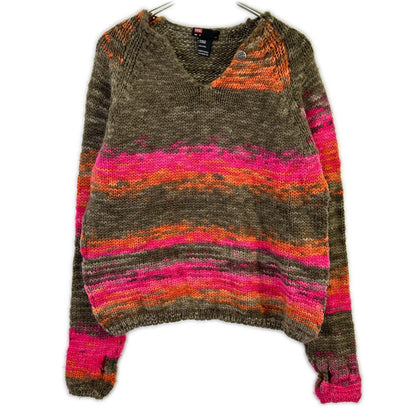 DIESEL ディーゼル カーキ×ピンク ウール Vネック ニットトップス トップス