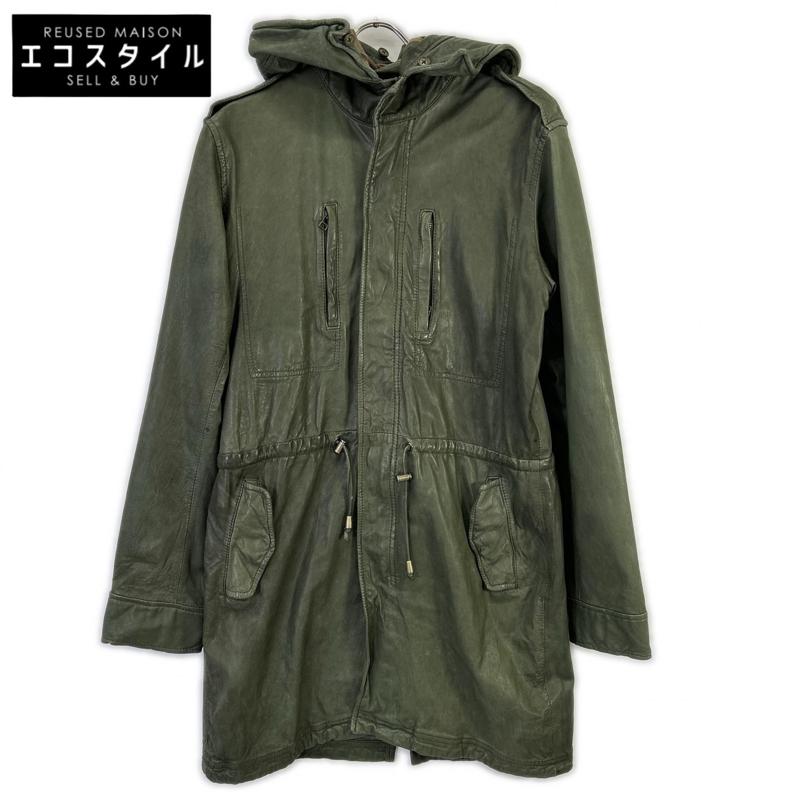Khaki WHN563 Lamb Leather Hooded Coat Long Jacket Jacket