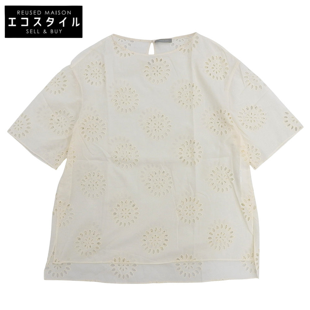 theory luxe セオリーリュクス 新品同様 MOSA SIMPKE FLR EYELET コットン 半袖トップス レディース アイボリー 38 03-0108230 トップス