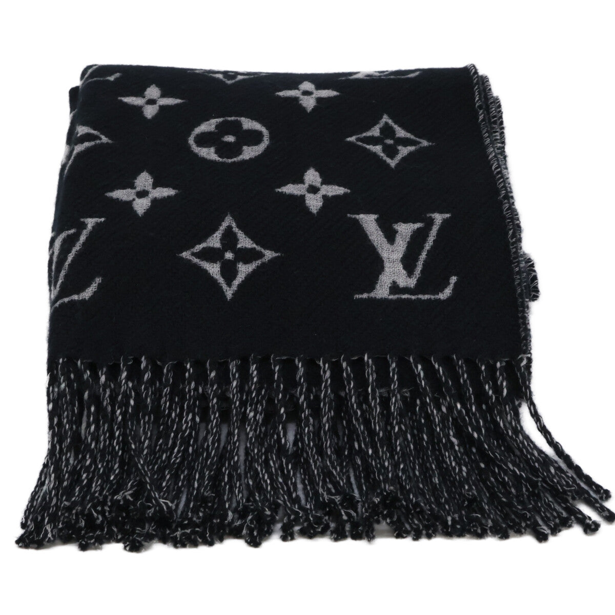 LOUIS VUITTON [Like new] M73055 Écharpe Polka Gram wool/cashmere scarf
