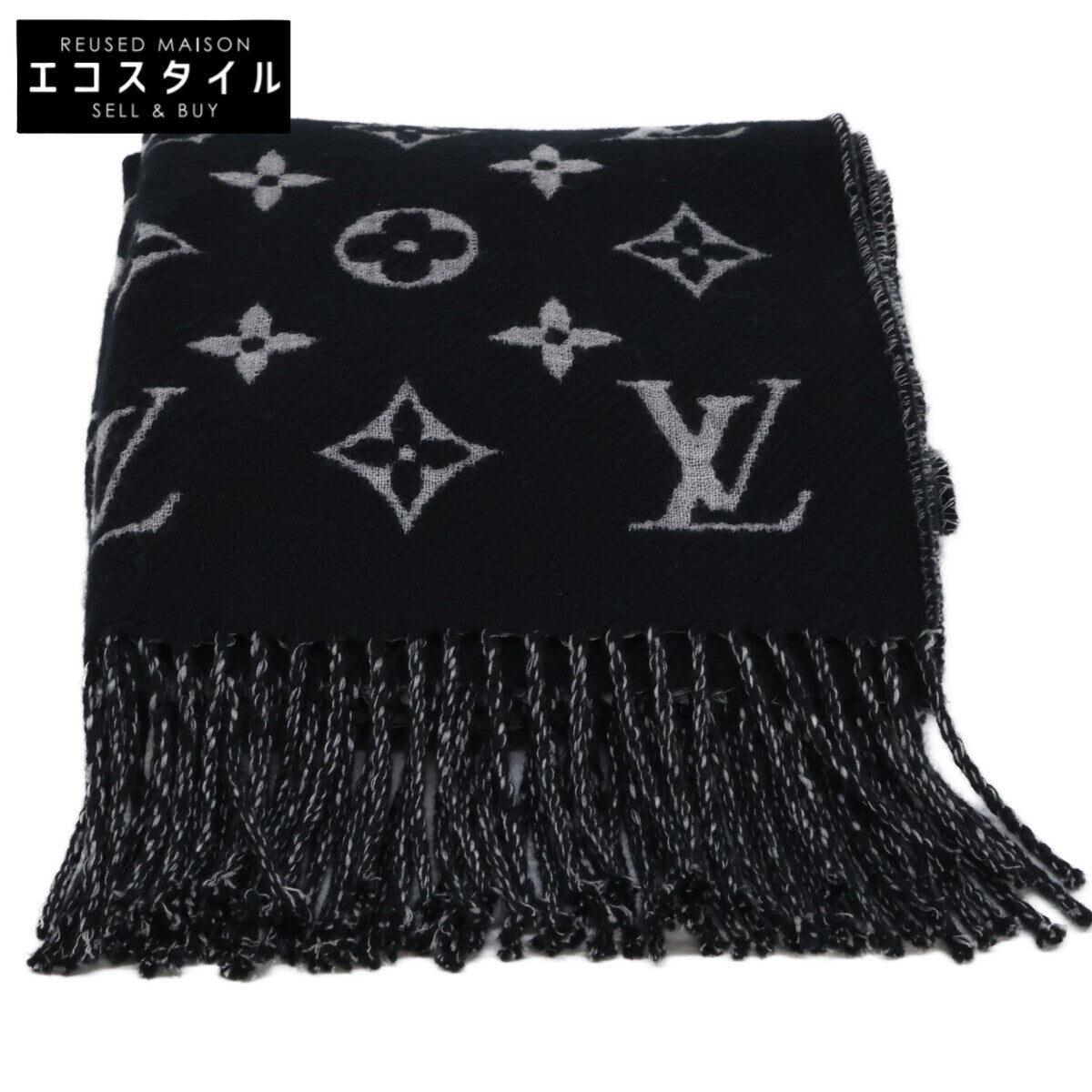 LOUIS VUITTON [Like new] M73055 Écharpe Polka Gram wool/cashmere scarf