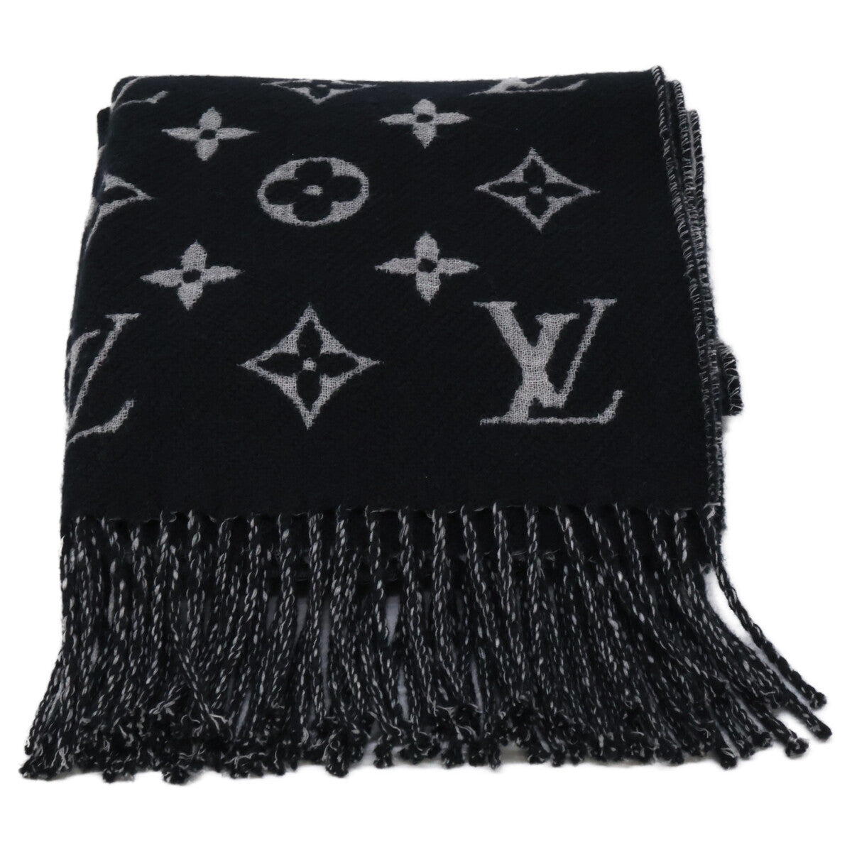 LOUIS VUITTON [Like new] M73055 Écharpe Polka Gram wool/cashmere scarf