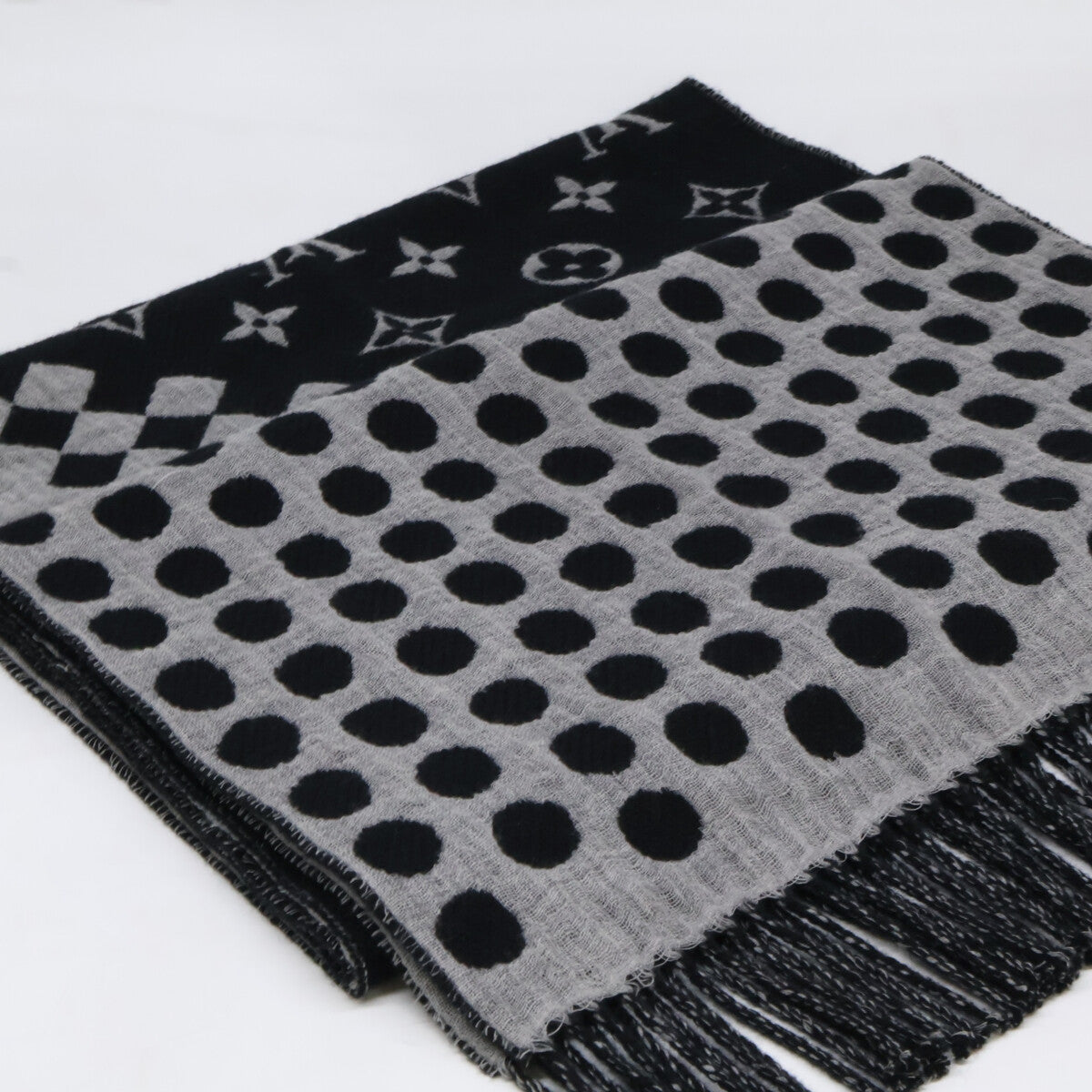 LOUIS VUITTON [Like new] M73055 Écharpe Polka Gram wool/cashmere scarf