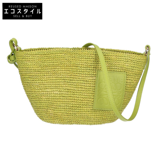 LOEWE Loewe Like New A689W10X06 Raffia & Calfskin Slit Pochette Bag Shoulder Bag